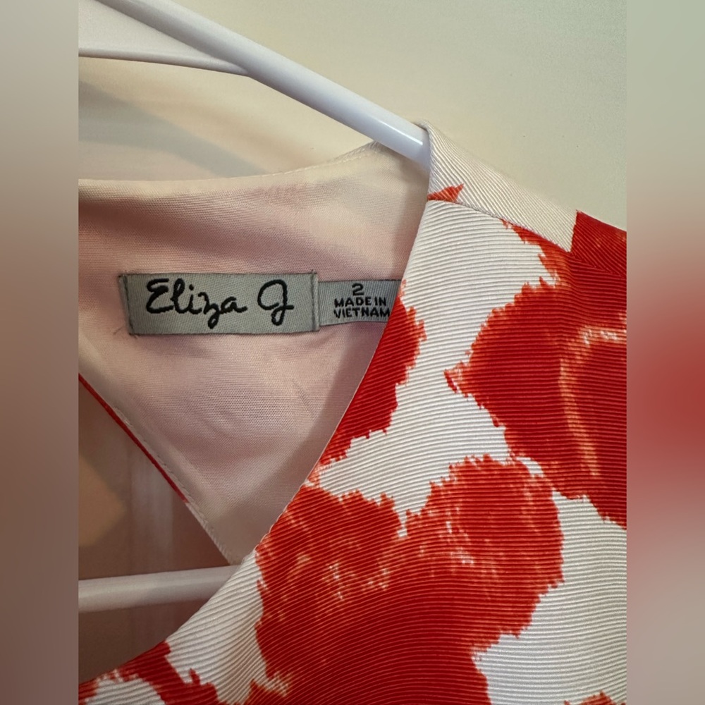 Eliza J Floral Red and White Dress with Belt - Picture 5 of 9